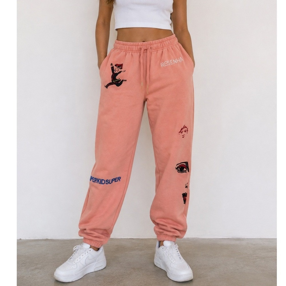 KidSuper Resenha Pink Graphic Embroidered Sweatpants Joggers Streetwear